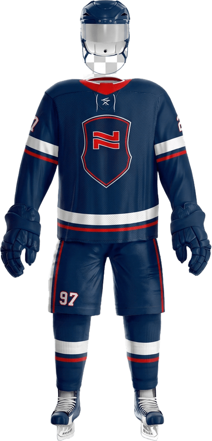 Navy sublimated Next One hockey jersey, front view